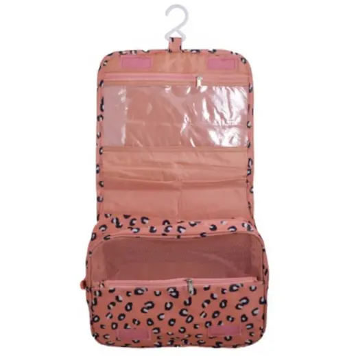 Velcro Hanging Toiletry Bag Pink Open